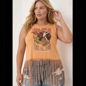 Janis Joplin Sleeveless Orange‎ Fringe Hem Concert Tour Top Size 4X